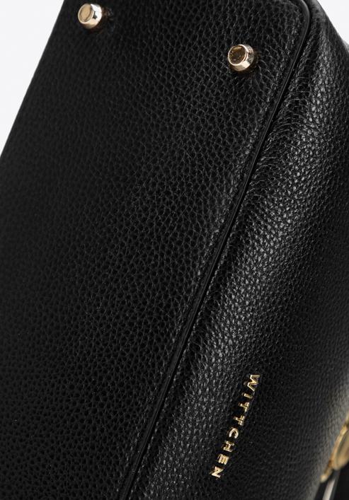 Dvoukomorová kožená kabelka s ozdobnou přezkou, černá, 98-4E-614-1, Obrázek 6