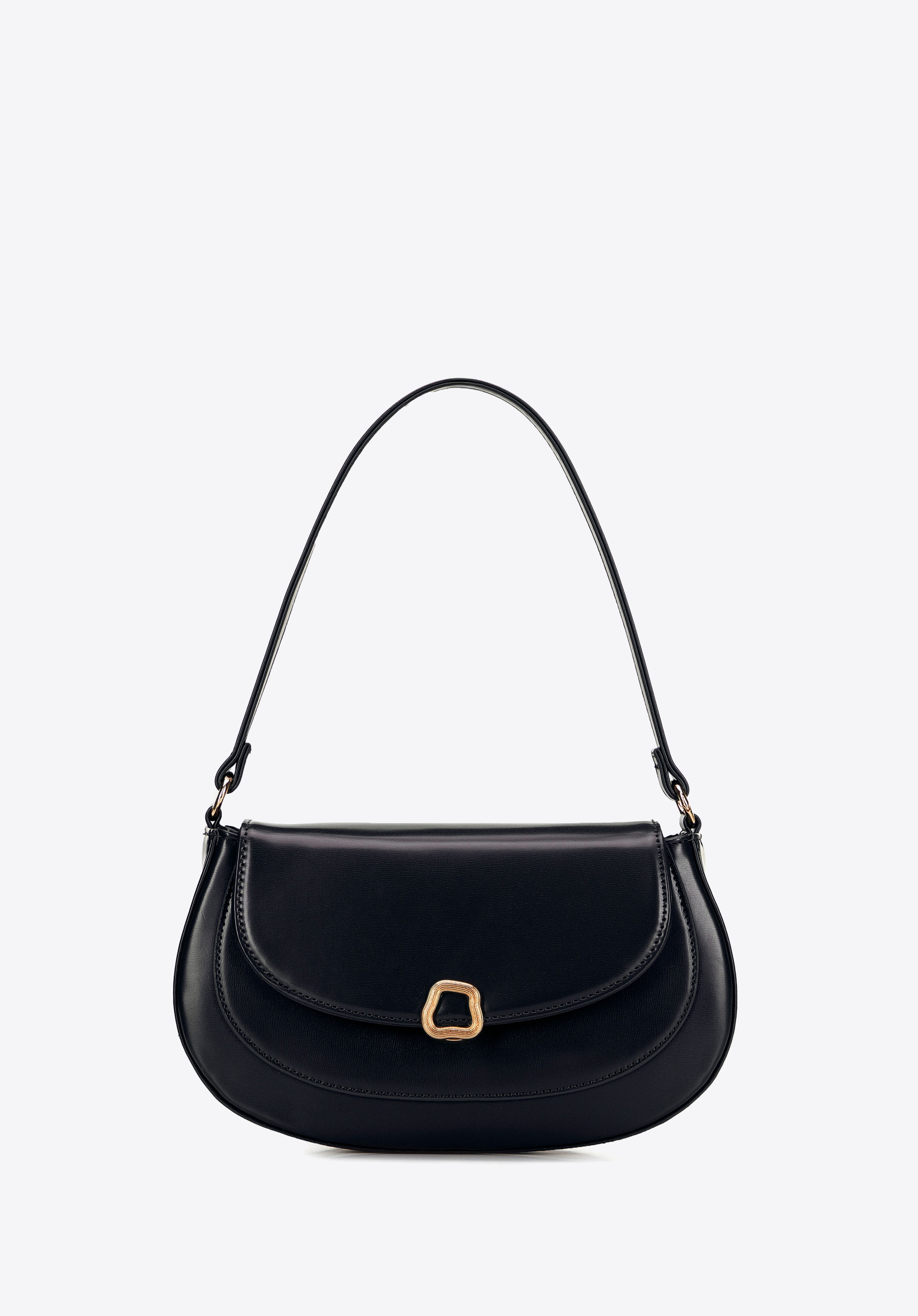 Kabelka z umělé kůže s klopou a ozdobnou sponou, černá, 101-4Y-437-1, Obrázek 1