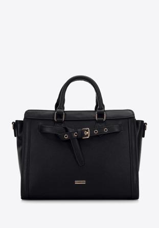 Dámská kabelka z ekologické kůže s ozdobným popruhem, černá, 97-4Y-219-1, Obrázek 1