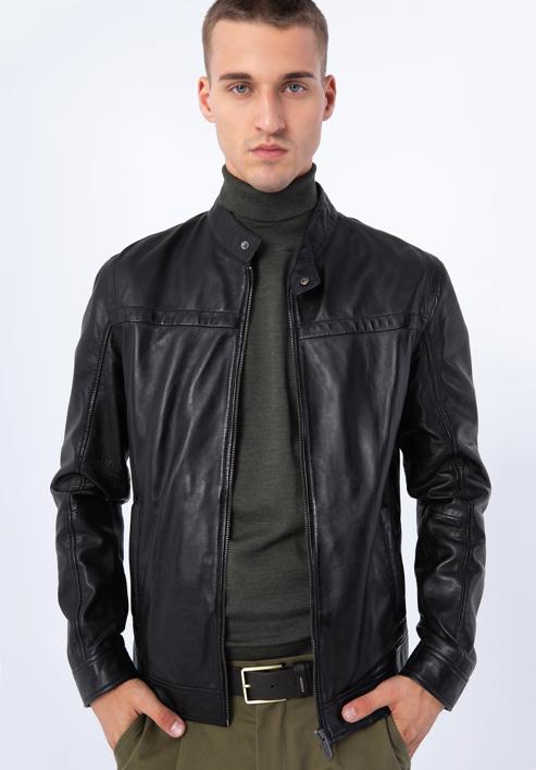 Klasická pánská kožená bunda, černá, 97-09-854-1-XL, Obrázek 1