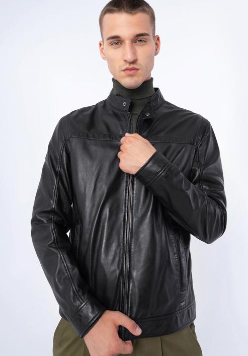 Klasická pánská kožená bunda, černá, 97-09-854-1-S, Obrázek 16