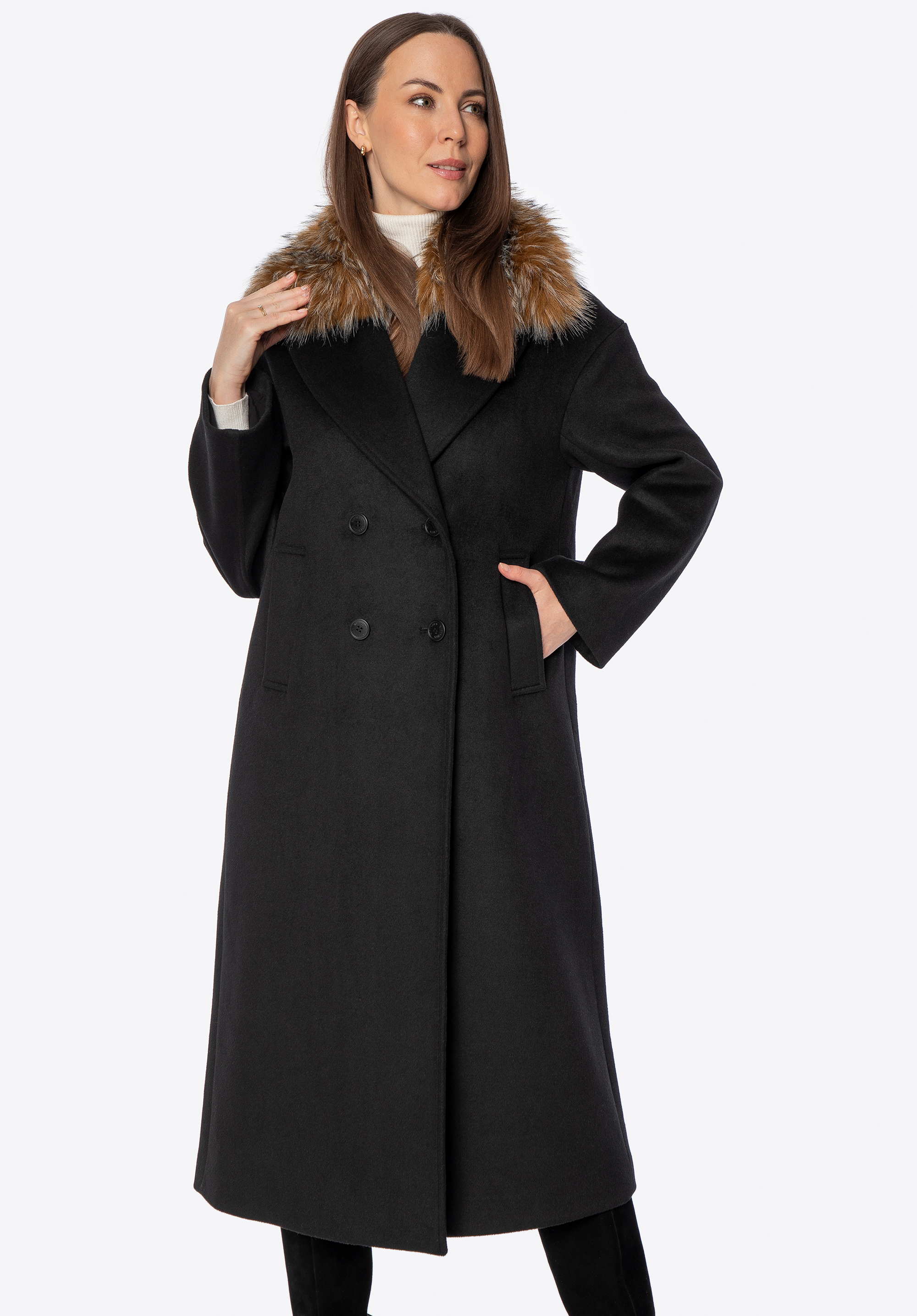 Klasický dámský vlněný kabát, černá, 101-9W-501-1-L, Obrázek 1