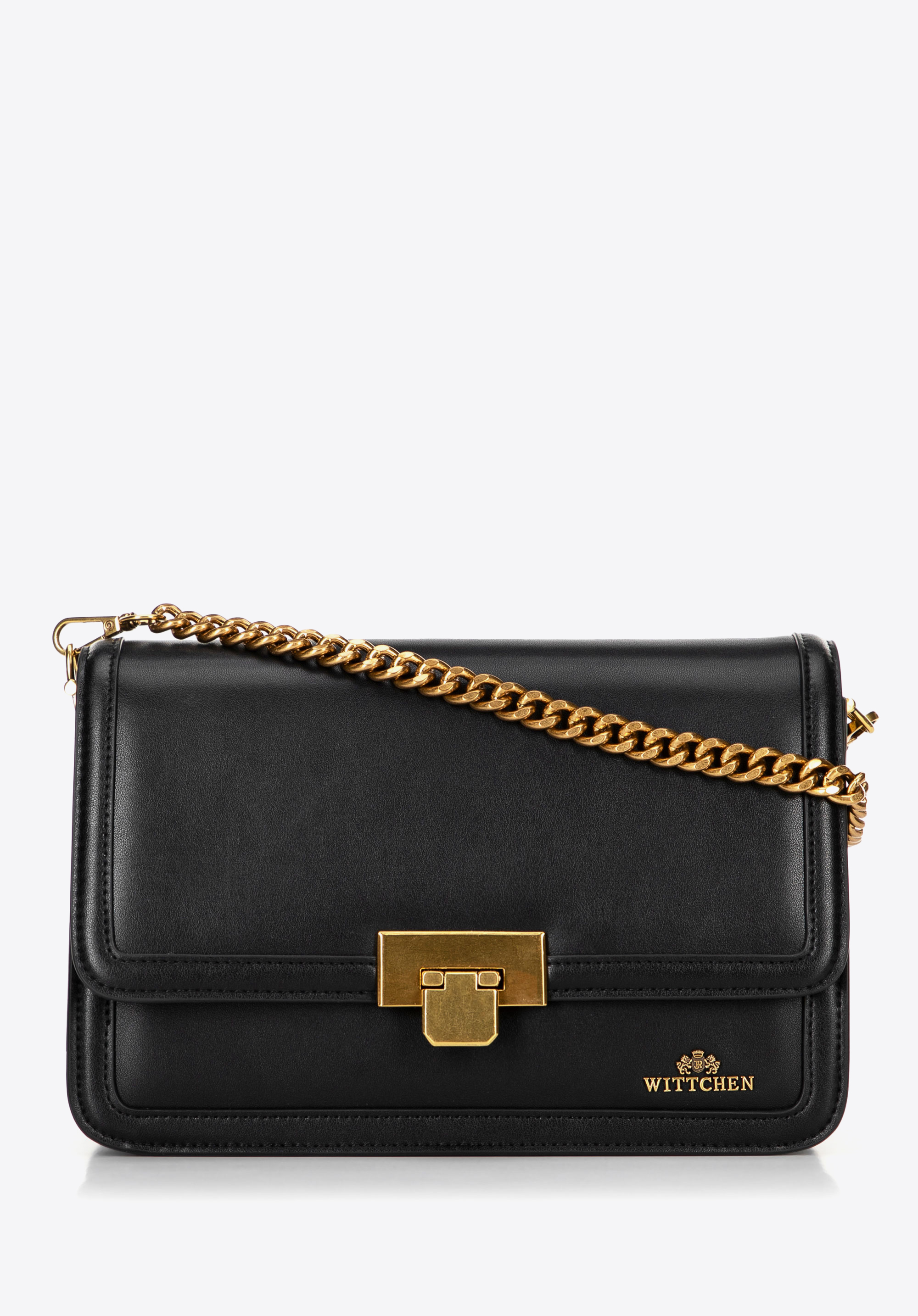 Kožená crossbody kabelka s odnímatelným řetízkovým popruhem, černá, 100-4E-207-1, Obrázek 1