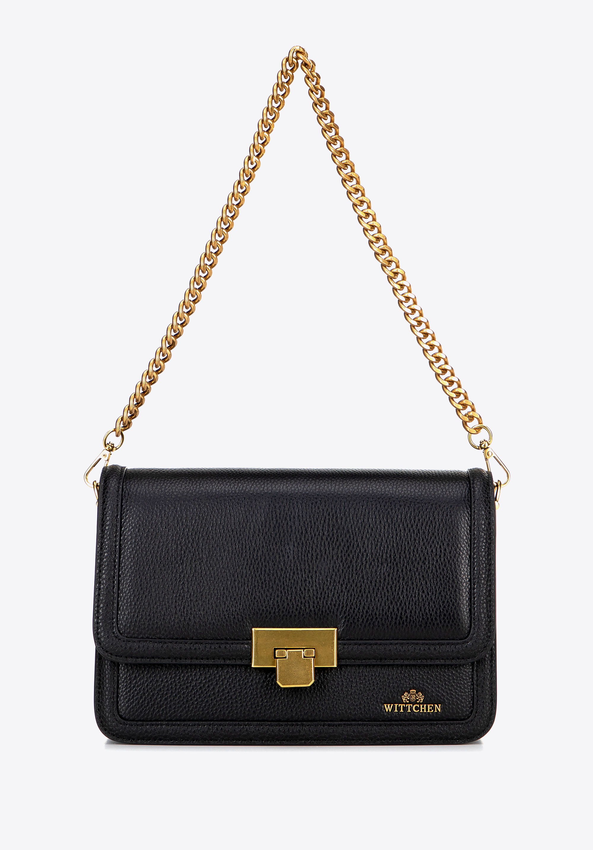 Kožená crossbody kabelka s řetízkovým popruhem přes rameno, černá, 100-4E-206-1G, Obrázek 1