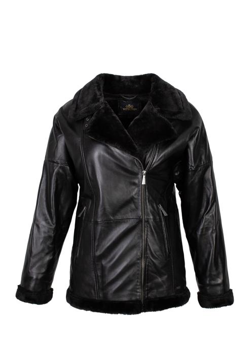 Kožená dámská bunda s ekologickou kožešinou, černá, 97-09-800-1-L, Obrázek 30