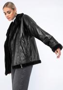 Kožená dámská bunda s ekologickou kožešinou, černá, 97-09-800-1-S, Obrázek 4