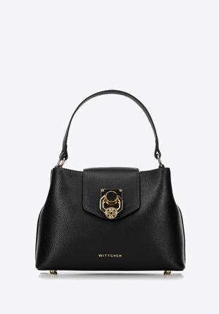 Kožená dámská kabelka s ozdobnou sponou, černá, 98-4E-613-1, Obrázek 1