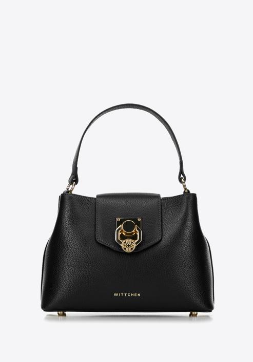 Kožená dámská kabelka s ozdobnou sponou, černá, 98-4E-613-P, Obrázek 1