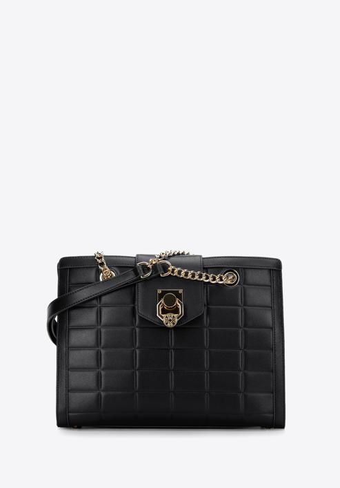 Kožená dámská kabelka  s ozdobnou sponou na řetízku, černá, 97-4E-614-5, Obrázek 1