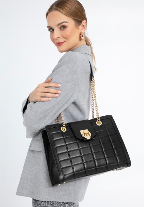 Kožená dámská kabelka  s ozdobnou sponou na řetízku, černá, 97-4E-614-5, Obrázek 15