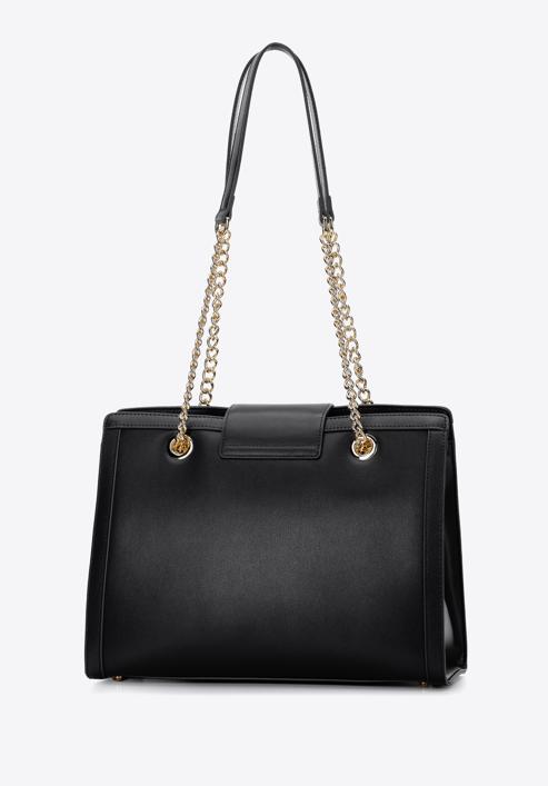 Kožená dámská kabelka  s ozdobnou sponou na řetízku, černá, 97-4E-614-5, Obrázek 3