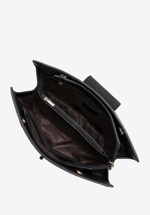 Kožená dámská kabelka  s ozdobnou sponou na řetízku, černá, 97-4E-614-5, Obrázek 4