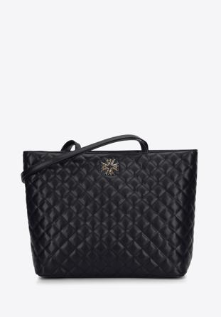 Kožená dámská kabelka s ozdobným monogramem, černá, 97-4E-610-1, Obrázek 1