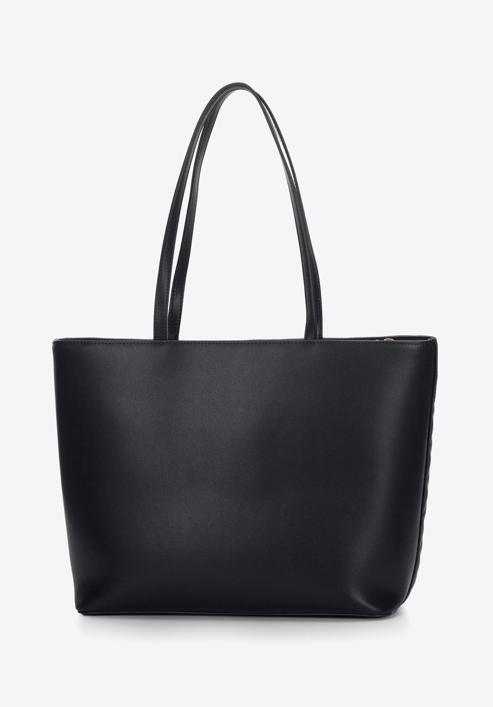 Kožená dámská kabelka s ozdobným monogramem, černá, 97-4E-610-9, Obrázek 3