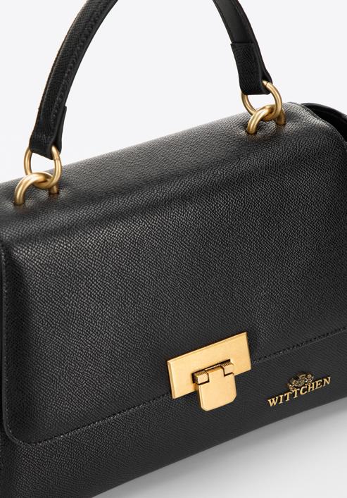 Kožená kabelka s geometrickou klopou, černá, 98-4E-201-1, Obrázek 4