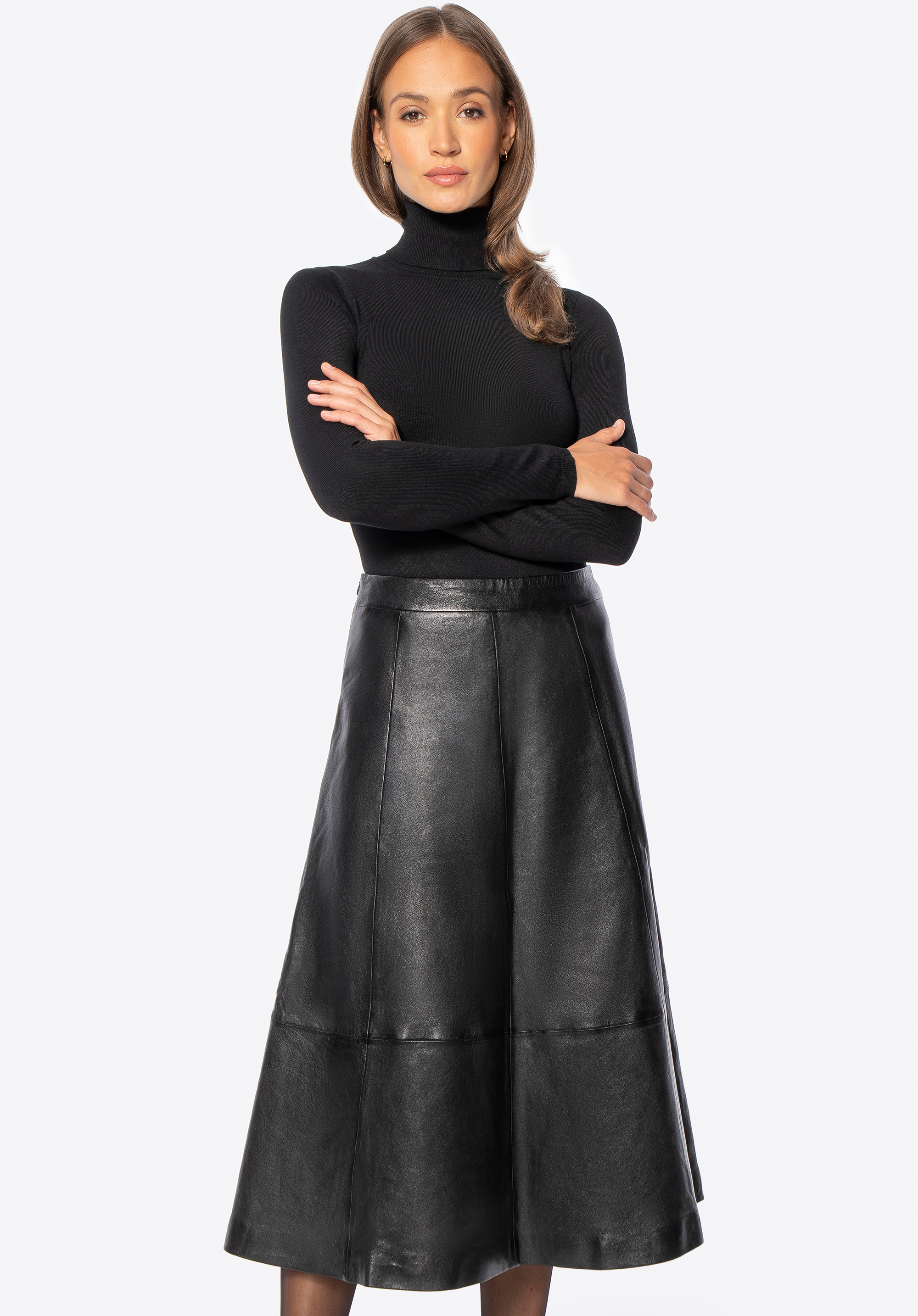 Kožená midi sukně, černá, 29-09-402-1-L, Obrázek 1