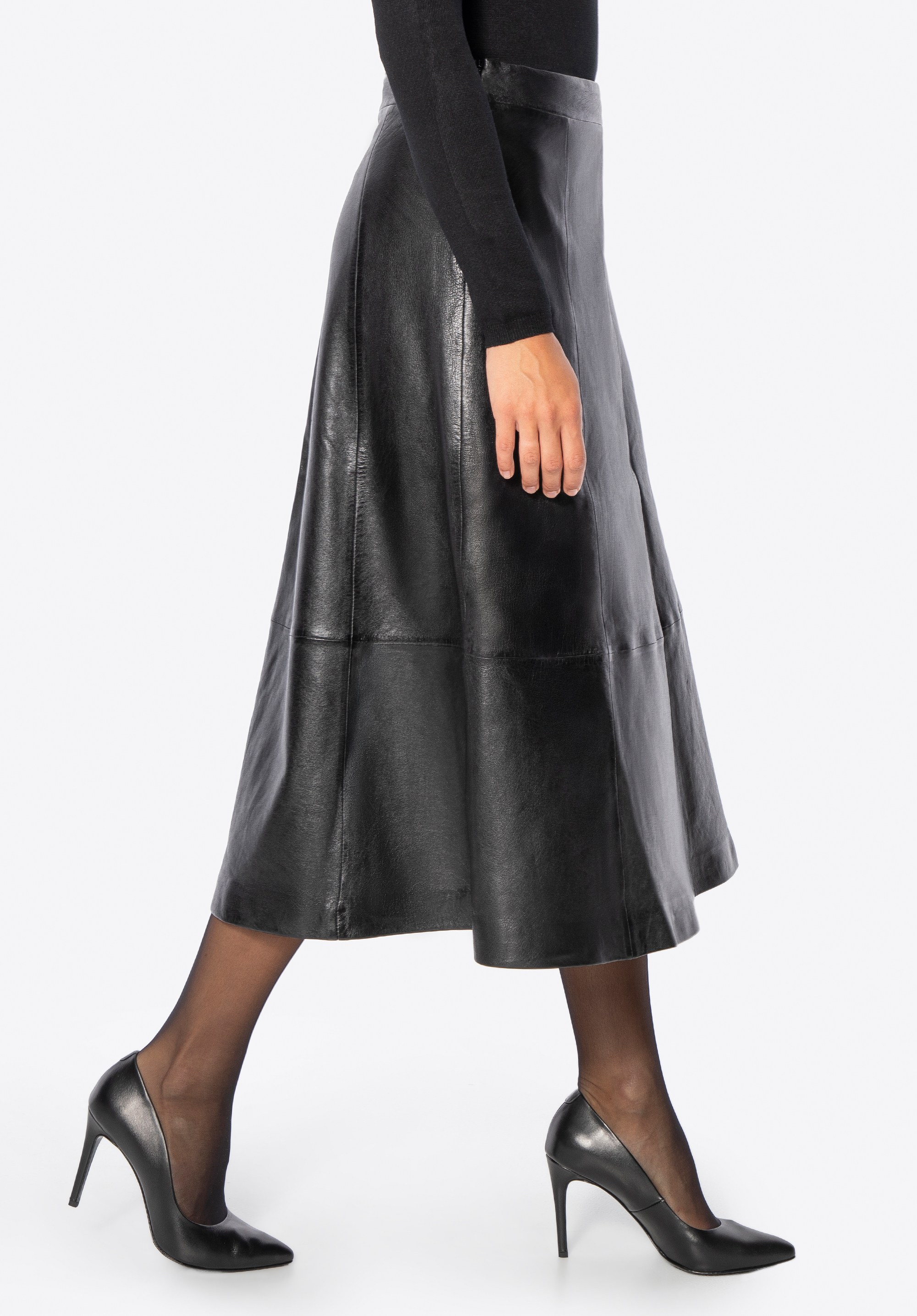 Kožená midi sukně, černá, 29-09-402-1-M, Obrázek 1
