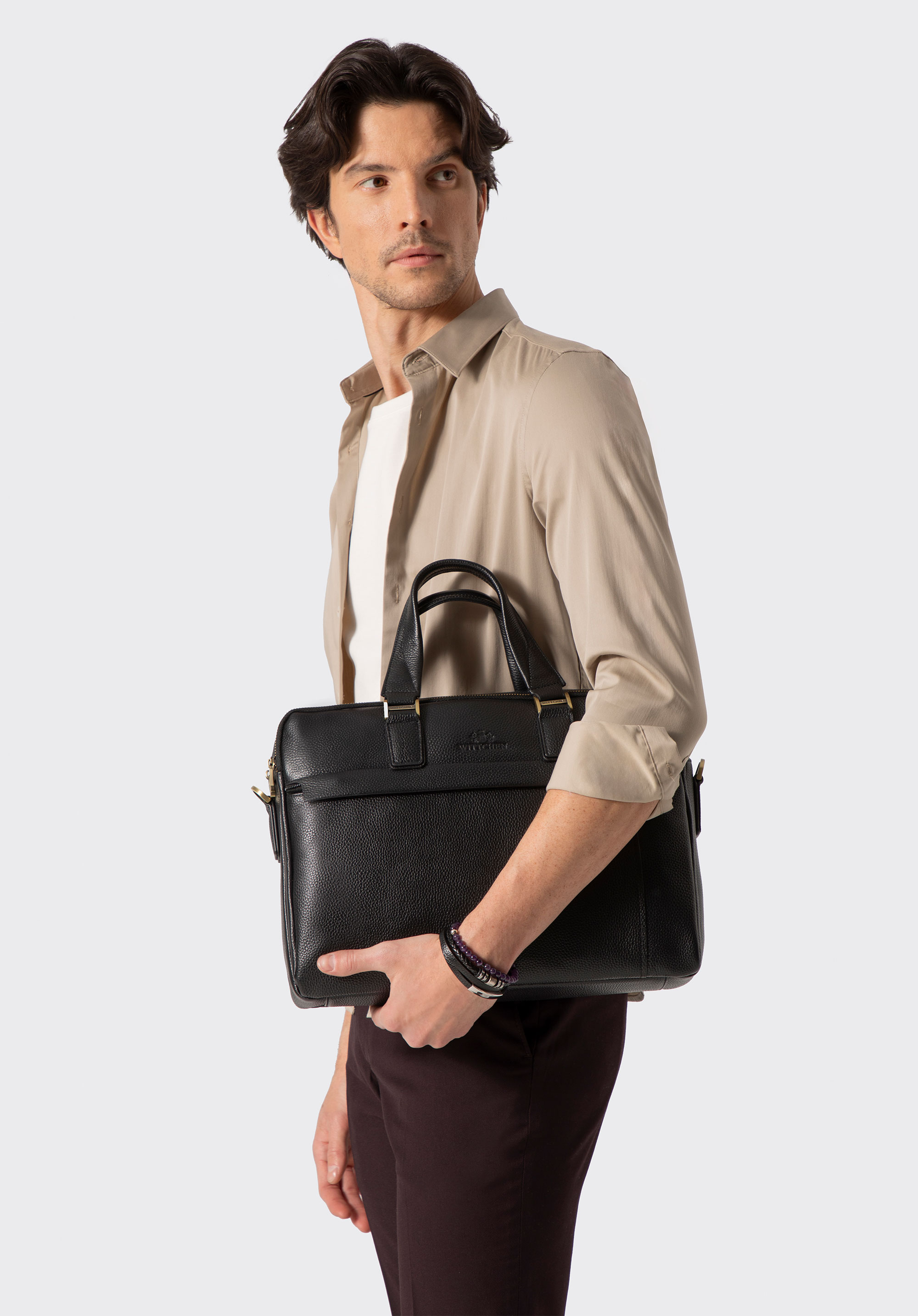 Kožená taška na notebook 15" se dvěma přihrádkami, černá, 29-3U-302-1, Obrázek 1