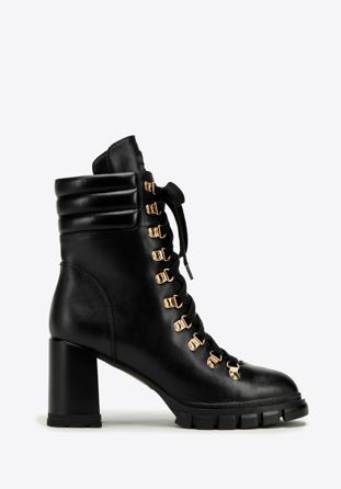 Kožené dámské boty s prošívanou vsadkou na patě, černá, 97-D-521-1W-38, Obrázek 1