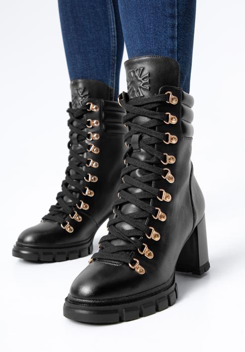 Kožené dámské boty s prošívanou vsadkou na patě, černá, 97-D-521-1W-39, Obrázek 16