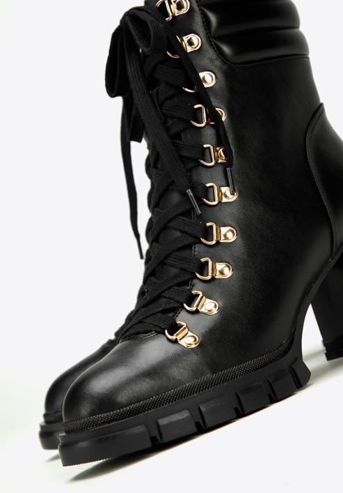 Kožené dámské boty s prošívanou vsadkou na patě, černá, 97-D-521-1W-37, Obrázek 6