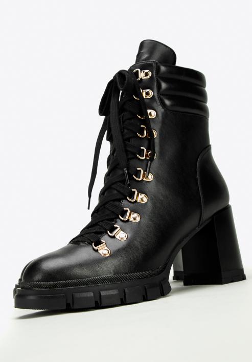 Kožené dámské boty s prošívanou vsadkou na patě, černá, 97-D-521-1W-40, Obrázek 8