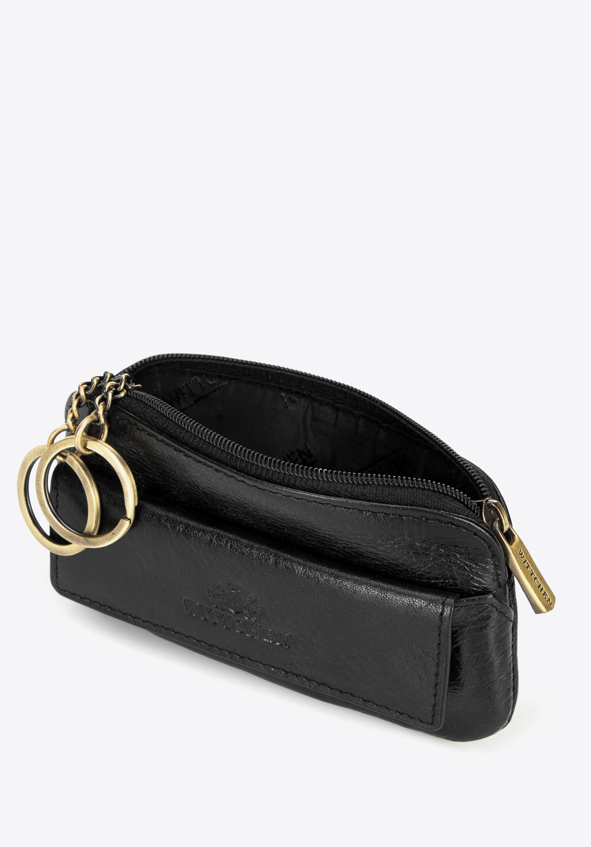 Kožené pouzdro na klíče s reliéfním logem, černá, 21-2-265-11, Obrázek 1