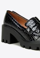 Lakované boty s krokodýli texturou na platformě, černá, 97-D-504-1C-39, Obrázek 7
