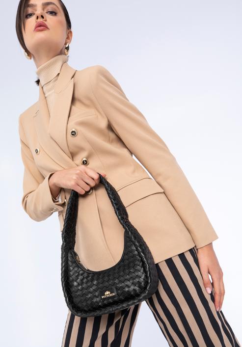 Malá dámská kabelka vyrobená z tkané kůže, černá, 97-4E-510-1, Obrázek 15