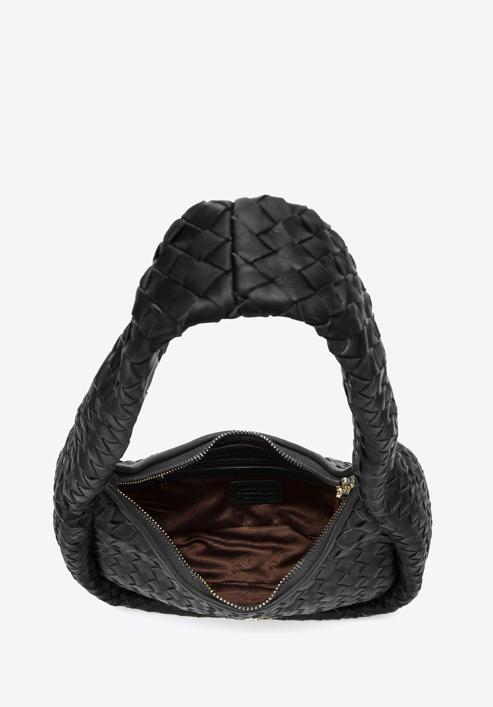Malá dámská kabelka vyrobená z tkané kůže, černá, 97-4E-510-P, Obrázek 3