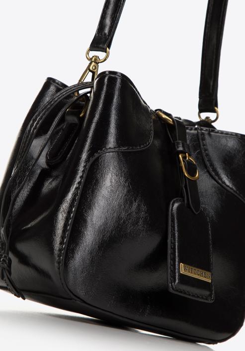 Malá dámská kabelka z lesklé ekologické kůže, černá, 98-4Y-004-1, Obrázek 5
