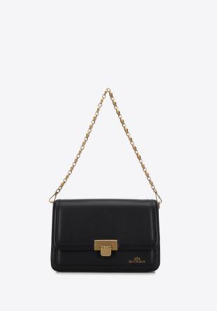 Malá dámská kožená kabelka s ozdobným řetízkem, černá, 98-4E-213-1, Obrázek 1