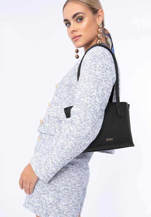 Malá tříkomorová dámská kabelka z ekologické kůže, černá, 97-4Y-513-4, Obrázek 15