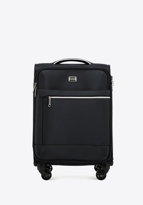 Malý měkký kufr s lesklým zipem na přední straně, černá, 56-3S-851-35, Obrázek 1