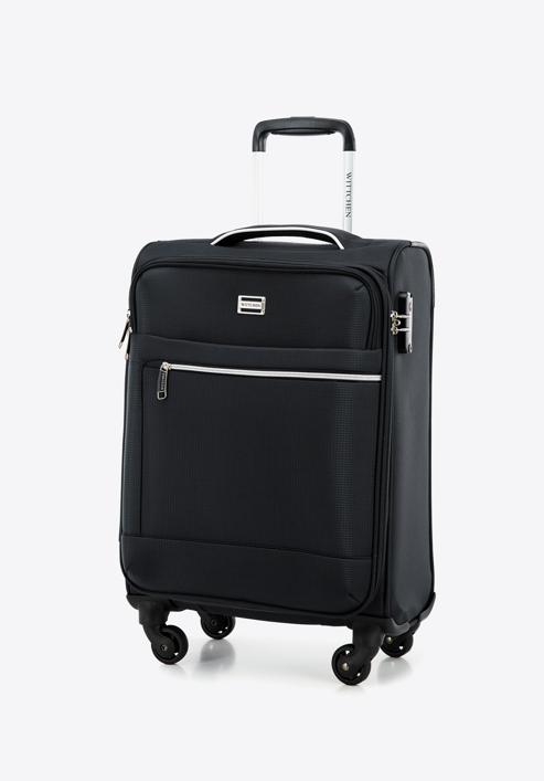 Malý měkký kufr s lesklým zipem na přední straně, černá, 56-3S-851-35, Obrázek 4