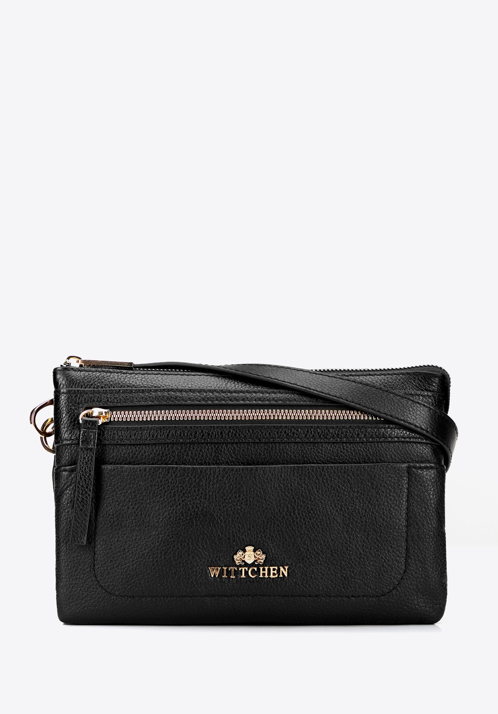 Mini crossbody kabelka z oblázkové kůže, černá, 101-4E-801-1, Obrázek 1