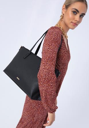 Dvoukomorová dámská kabelka z ekologické kůže s lemovanými stranami, černá, 97-4Y-512-1, Obrázek 1