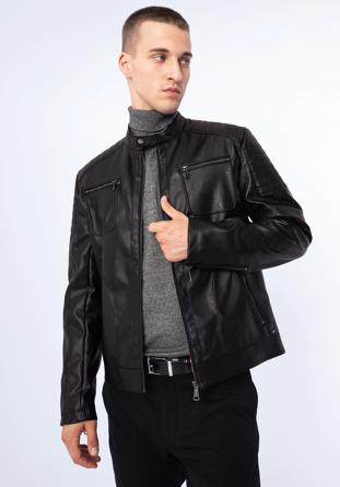 Pánská bunda z ekologické kůže s lemovanými kapsami, černá, 97-9P-150-1-S, Obrázek 1