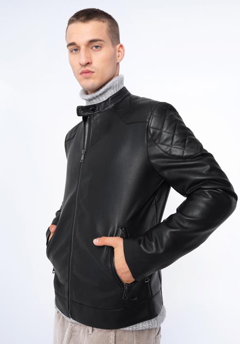Pánská bunda z ekologické kůže s prošíváním na ramenou, černá, 97-9P-155-4-M, Obrázek 17