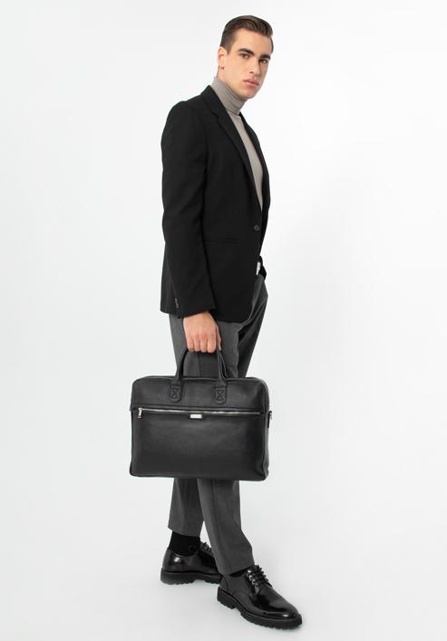Pánská dvoukomorová kožená taška na 13"/14" notebook, černá, 97-3U-004-4, Obrázek 16