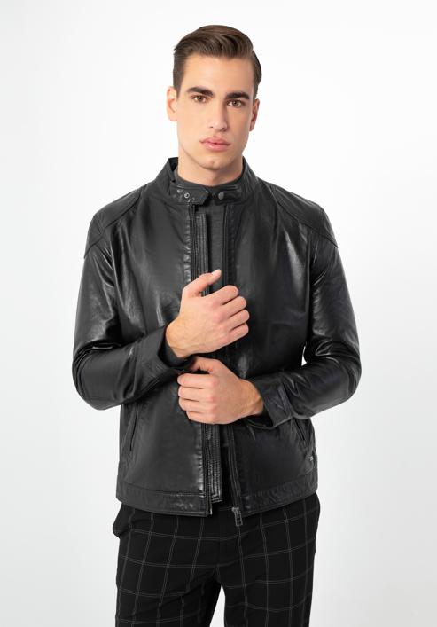 Pánská kožená bunda, černá, 97-09-250-N-L, Obrázek 1