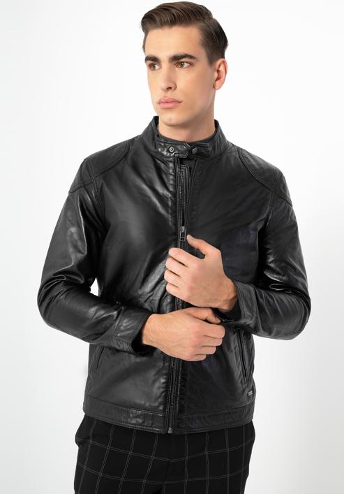 Pánská kožená bunda, černá, 97-09-250-N-S, Obrázek 2