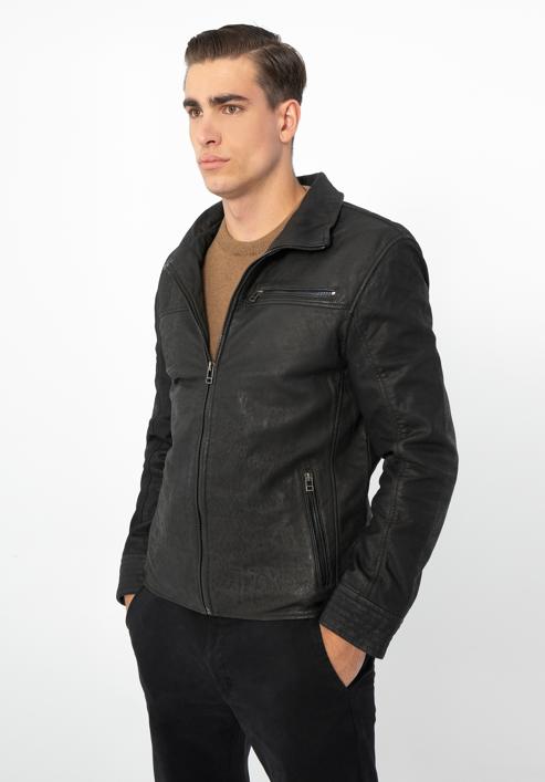 Pánská kožená bunda, černá, 97-09-254-4-S, Obrázek 2