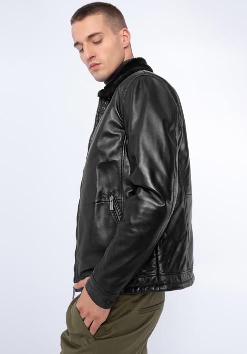 Pánská kožená bunda podšitá ekologickou kožešinou, černá, 97-09-857-4-XL, Obrázek 3