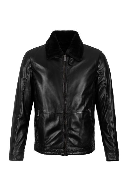 Pánská kožená bunda podšitá ekologickou kožešinou, černá, 97-09-857-5-L, Obrázek 30