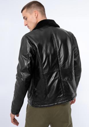 Pánská kožená bunda podšitá ekologickou kožešinou, černá, 97-09-857-1-S, Obrázek 1