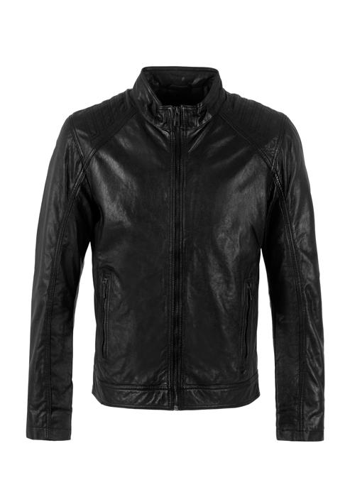 Pánská kožená bunda s prošíváním, černá, 97-09-251-1-M, Obrázek 30