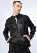 Pánská kožená bunda se stojáčkem na knoflíky a prošíváním, černá, 97-09-850-5-XL, Obrázek 17