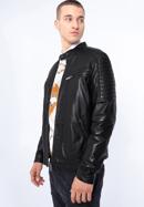Pánská kožená bunda se stojáčkem na knoflíky a prošíváním, černá, 97-09-850-5-XL, Obrázek 18