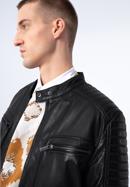 Pánská kožená bunda se stojáčkem na knoflíky a prošíváním, černá, 97-09-850-1-2XL, Obrázek 21